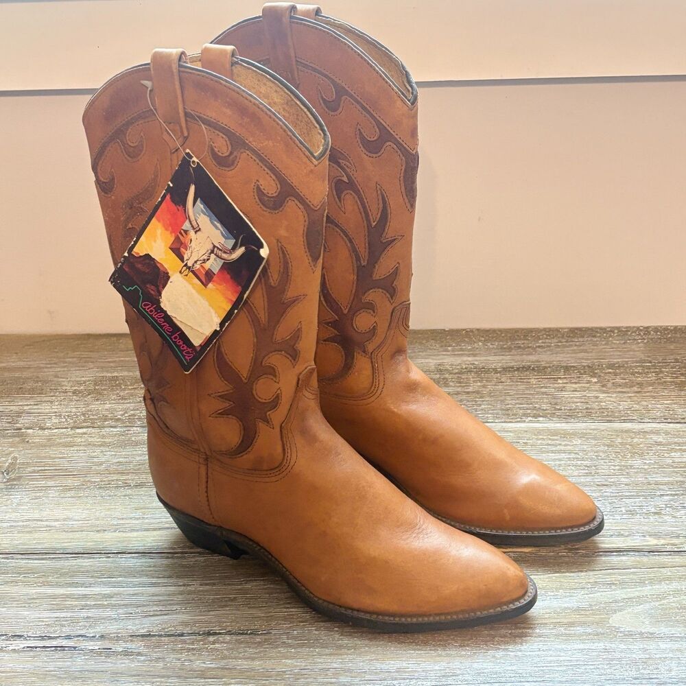 Abilene Cowboy Boots Womens 6 Tan Brown Leather Western Cowgirl Vintage USA 9048